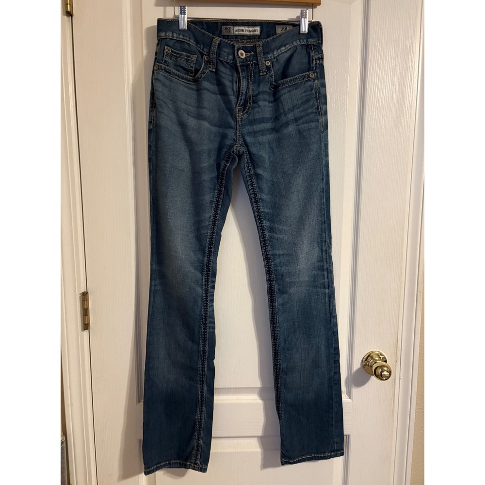 BKE Aiden Straight Jeans Mens 29L Blue Excellent Medium Wash Denim Heavy Stitch